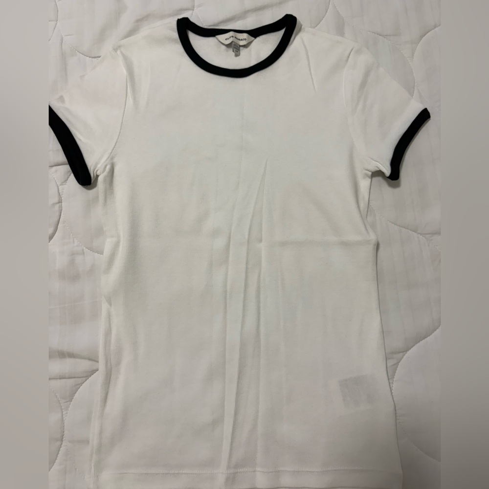 Club Monaco White Ringer Tee with Black Trim